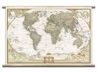 World politiek antiek wandkaart geplastificeerd met houten stokken National Geographic 20374 first image