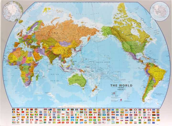 World political Pacific centered wall map laminated Maps International ...