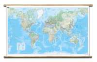 World fysiek wandkaart geplastificeerd met houten stokken Kümmerly & Frey first image