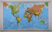 World politiek wandkaart geplastificeerd met houten stokken Maps International first image